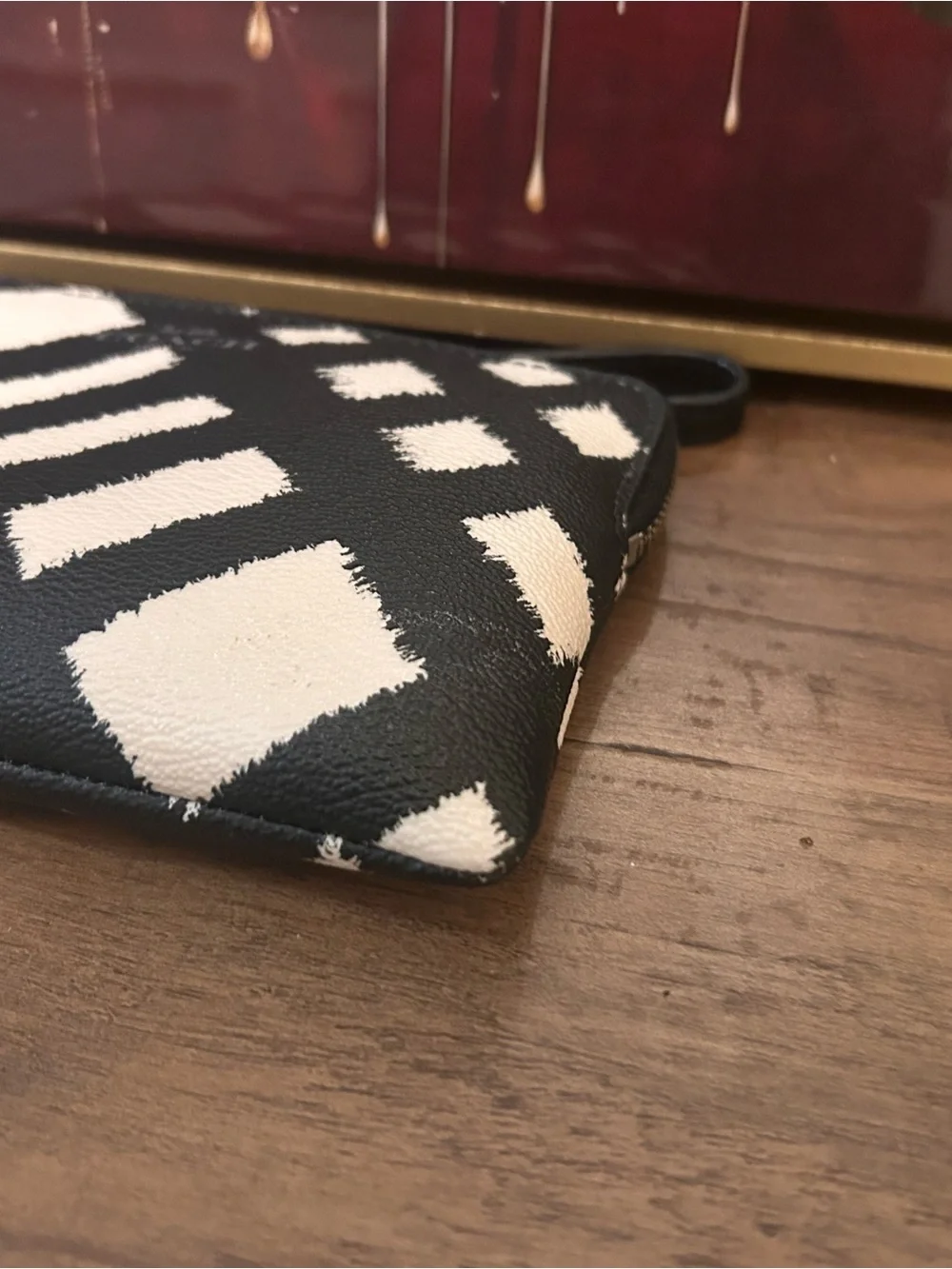 Coach Black and White Geometric Leather Wristlet